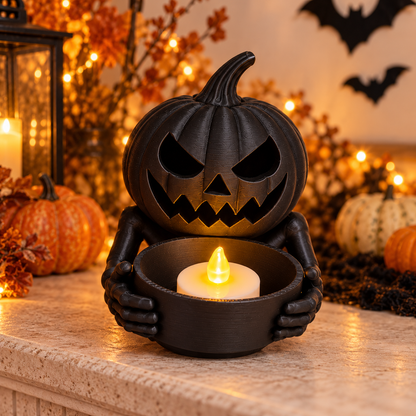 Halloween Pumpkin Tea Light Holders Set of 2 | Orange & Black