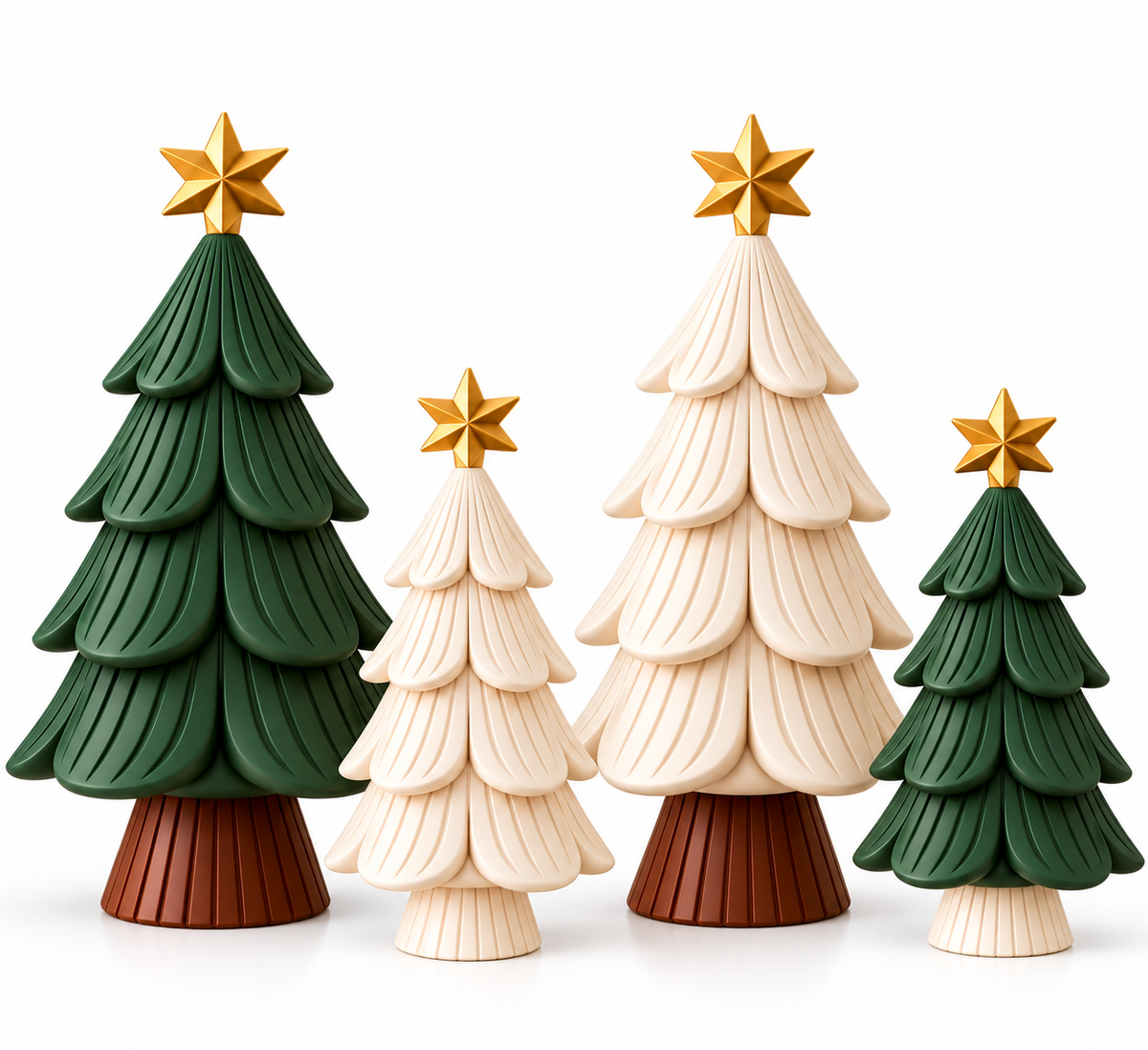 Set of 2 Modern Christmas Trees with Gold Stars