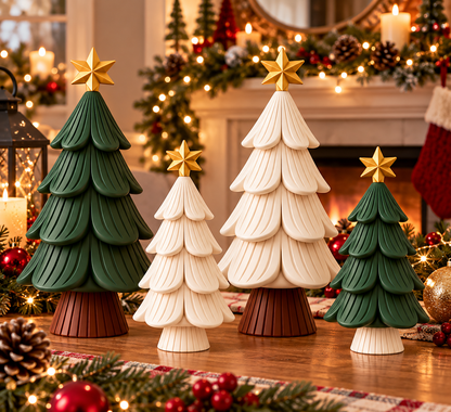 Set of 2 Modern Christmas Trees with Gold Stars
