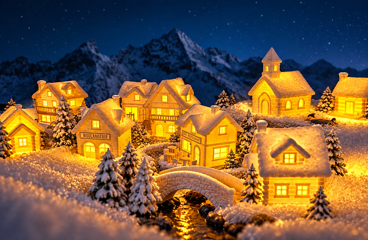 Complete Lighted Christmas Mountain Village Set | Miniature Winter Village Decor