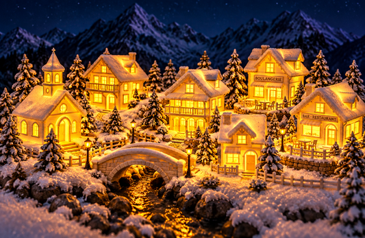 Complete Lighted Christmas Mountain Village Set | Miniature Winter Village Decor