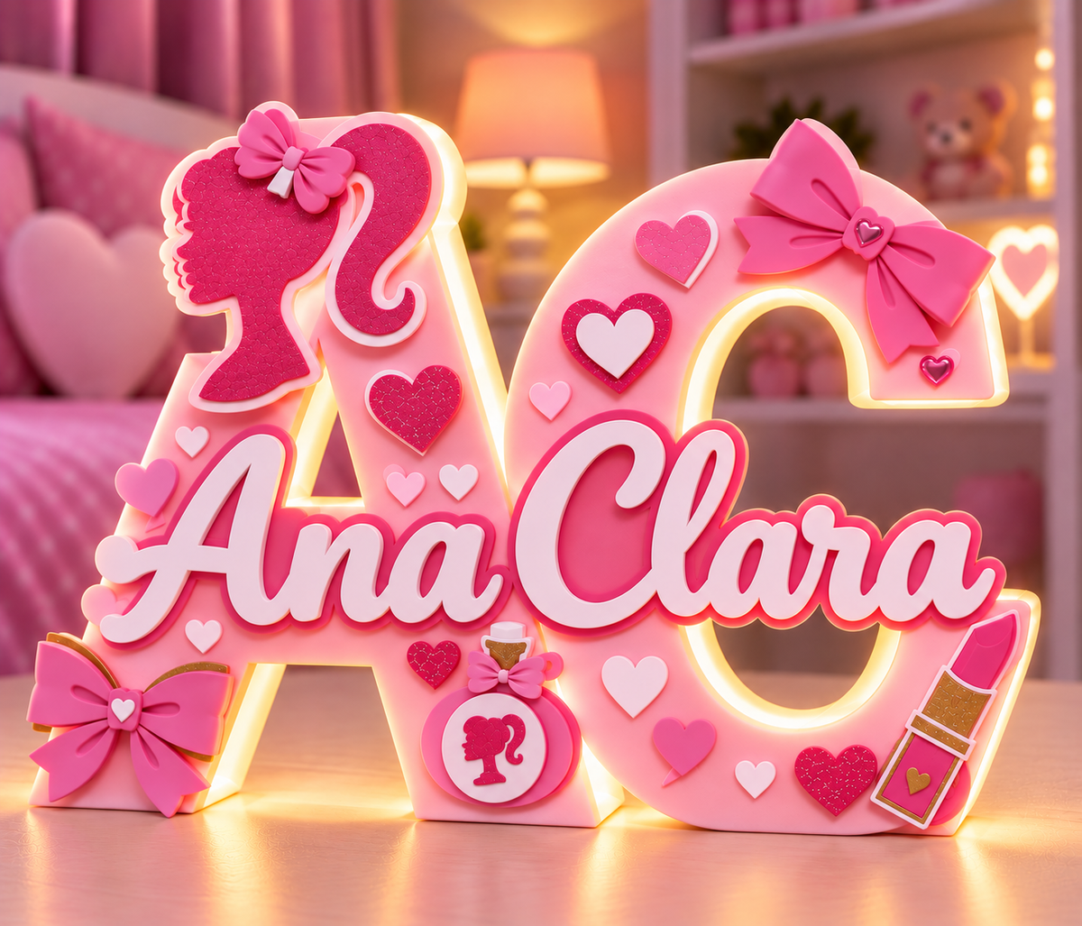 Personalized Pink Initials LED Name Lamp | Custom Girls Bedroom Decor