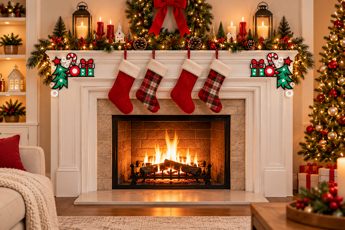 Christmas Fireplace & Door Corner Decoration | Festive Holiday Mantel Decor