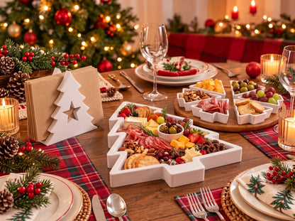 Christmas Tree Table Decor Set, Holiday Snack Trays, Napkin Holder, Charcuterie Tray (8-Piece Collection)