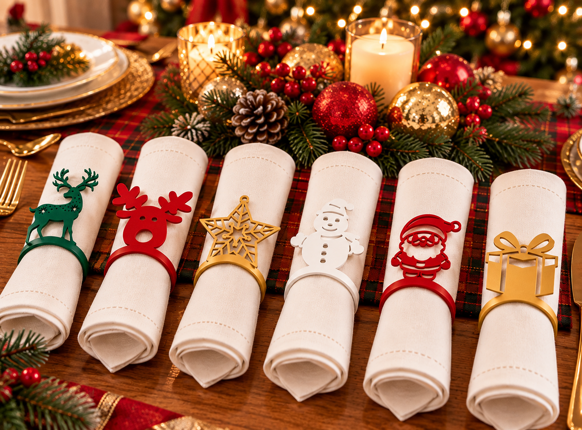 Christmas Napkin Rings Set of 6 | Holiday Napkin Holders & Table Decor