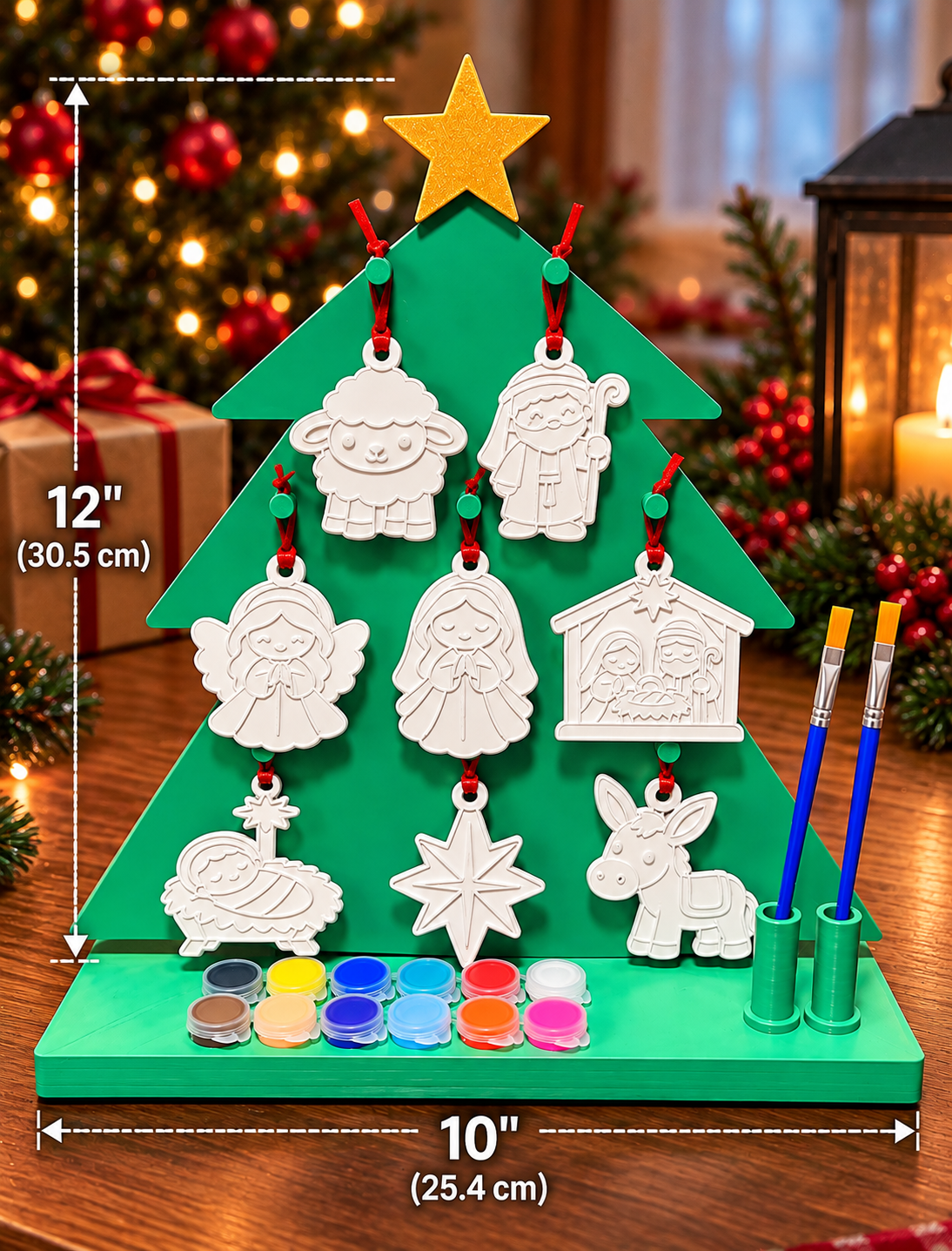 Paint Your Own Christmas Ornament Tree Kit | 8 Ornaments, 12 Paint Colors & 2 Brushes