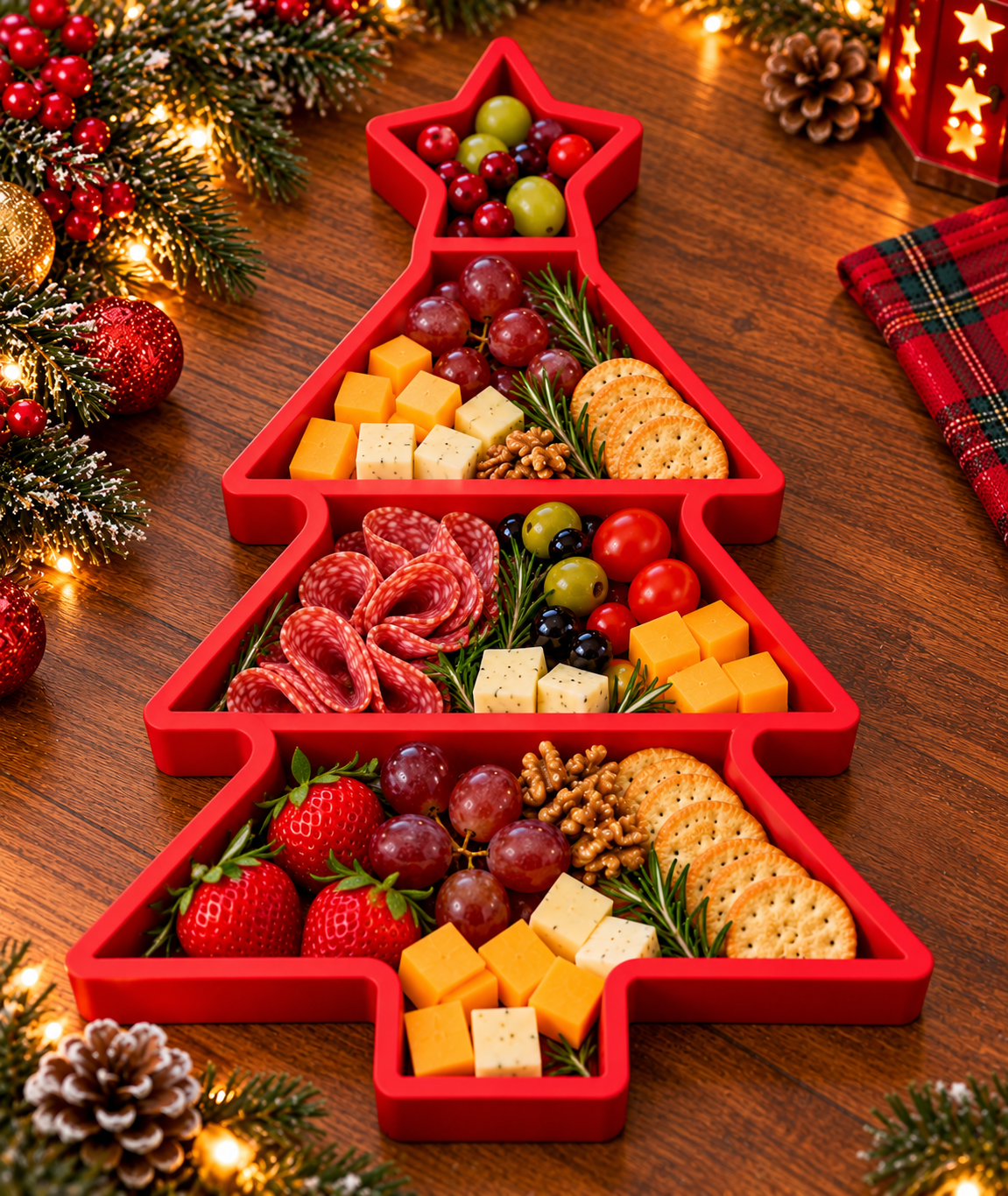 Christmas Tree Snack Tray | Holiday Charcuterie & Serving Platter