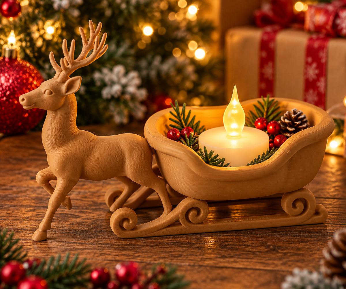 Christmas Reindeer Sleigh LED Tea Light Holder – Holiday Table Decor