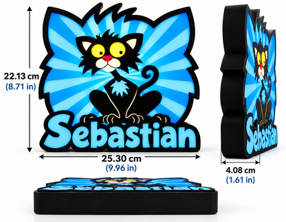 Personalized Funny Black Cat LED Name Lamp | Custom Kids Bedroom Light