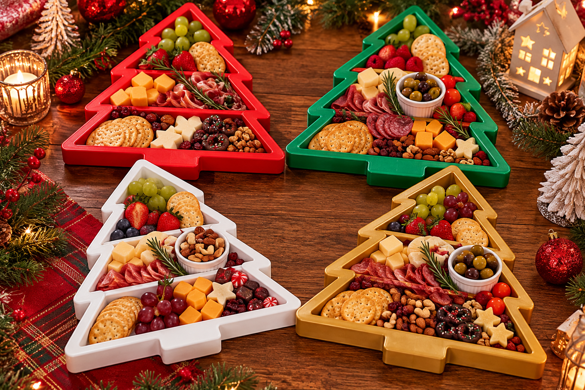 Christmas Tree Charcuterie Snack Tray – 3-Section Holiday Serving Platter